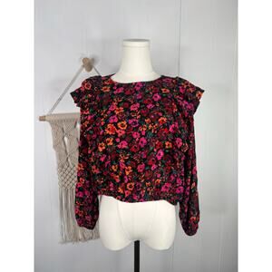 Wild Fable Floral Ruffle Top Size Large Long Sleeve Peasant Blouse Prairie